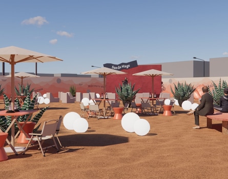 Mzllah - Mystic Mirage is an immersive Emirati-inspired coffee pop-up design by Studio Königshausen in Dubai, United Arab Emirates. Within a 9000 sqm space, desert landscapes are reimagined with vibrant colours, mirrors, and contemporary designs, offering an arty twist to traditional elements.